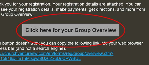 Screenshot of Group Registration Email Confirmation